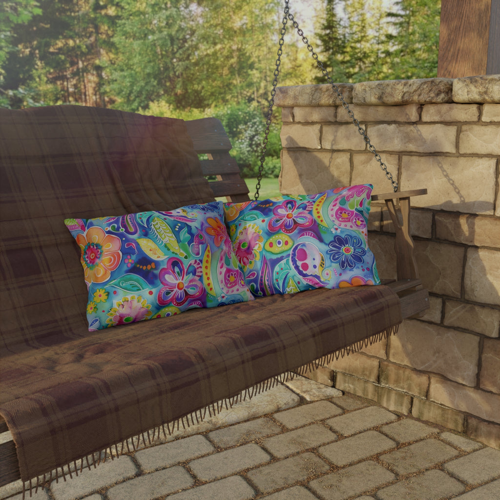 Bespattered Facade Colorful Flowers UV-Resistant Outdoor Pillows | 4 Sizes
