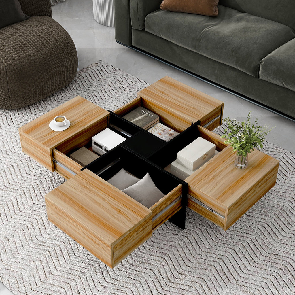 Hearth & Haven Wallace Coffee Table with 4 Hidden Storage Compartments, Brown