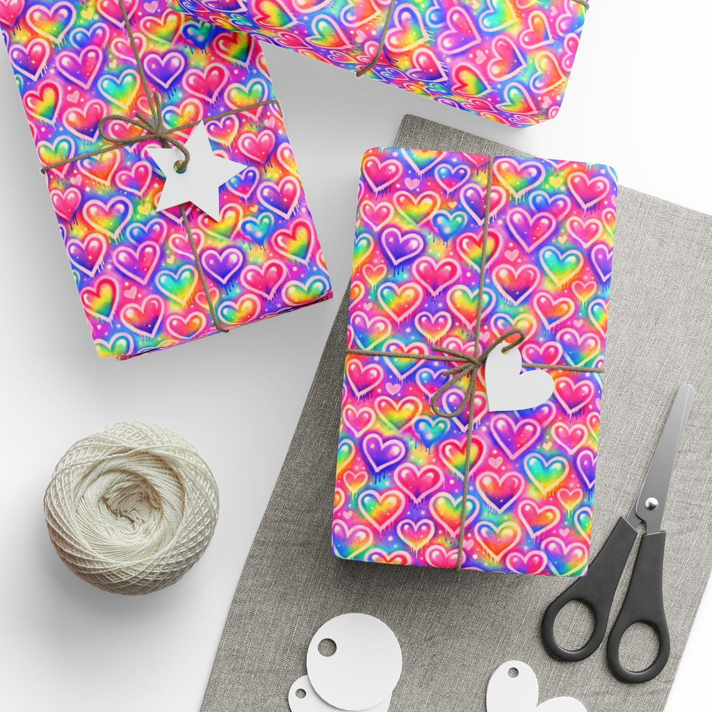 Bespattered Facade Rainbow Hearts Wrapping Paper | Three Sizes | Glossy or Matte
