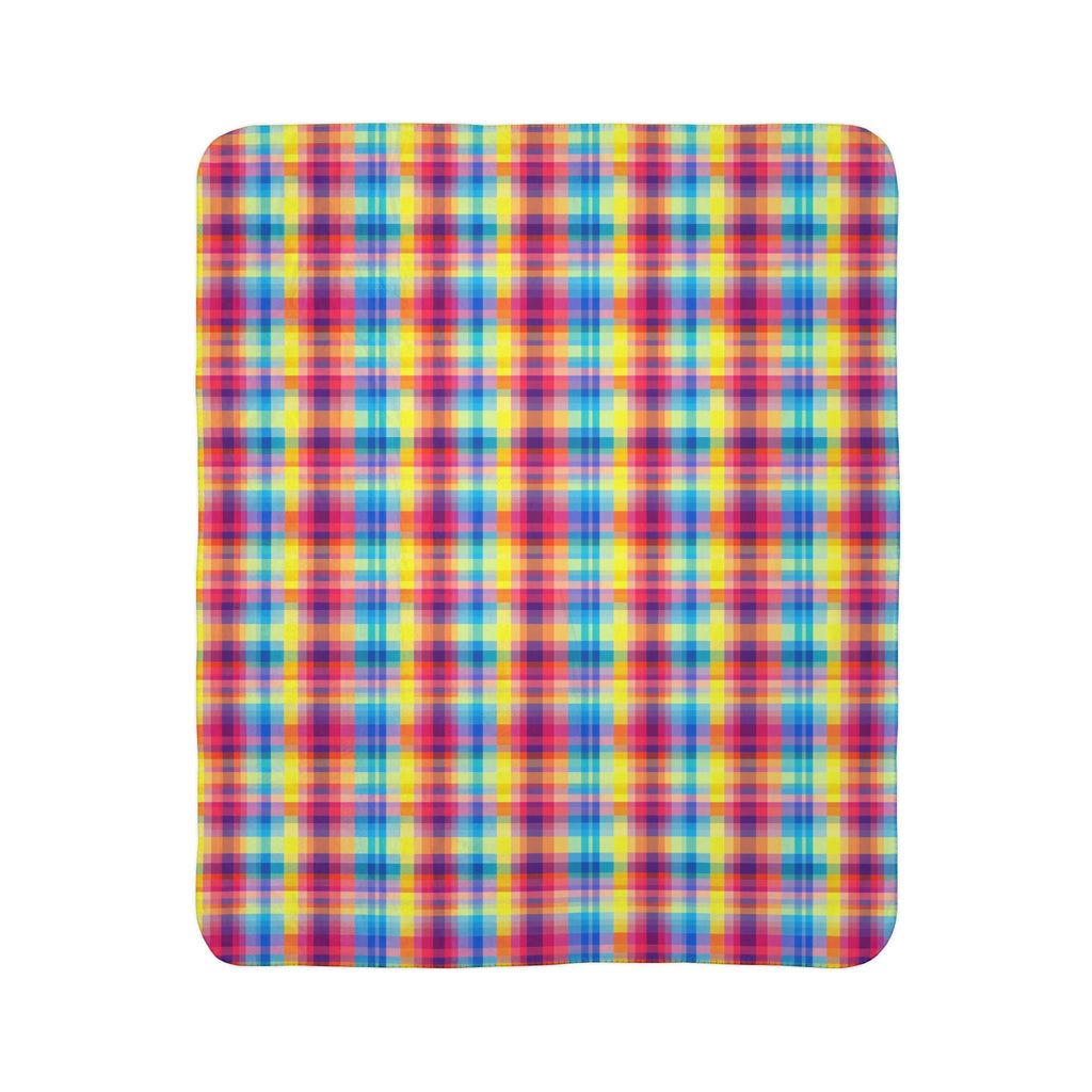 Bespattered Facade Rainbow Plaid Vibrant Fleece Sherpa Blanket | 2 Colors & Sizes