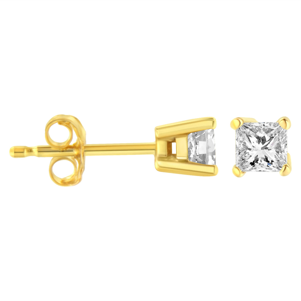 14K Yellow Gold 1/4 Cttw Princess-Cut Square Near Colorless Diamond Classic 4-Prong Solitaire Stud Earrings (H-I Color, I1-I2 Clarity)