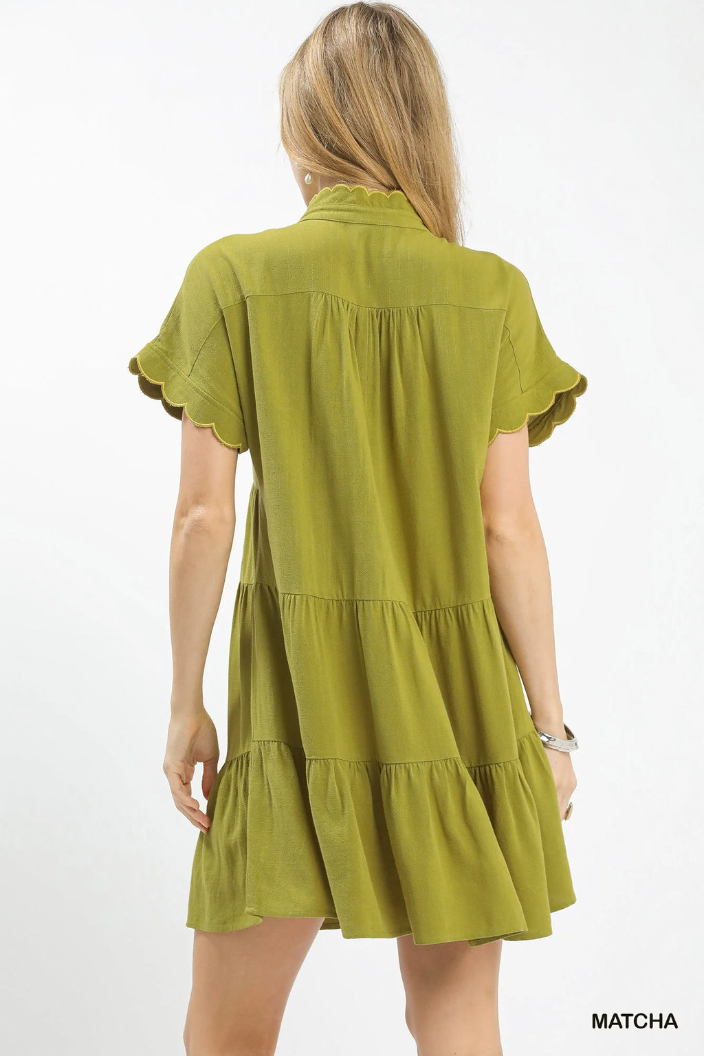 Umgee Linen Mini Dress with Scallop Trim