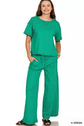 Zenana Cotton Slub Short Sleeve Tee and Pants Set