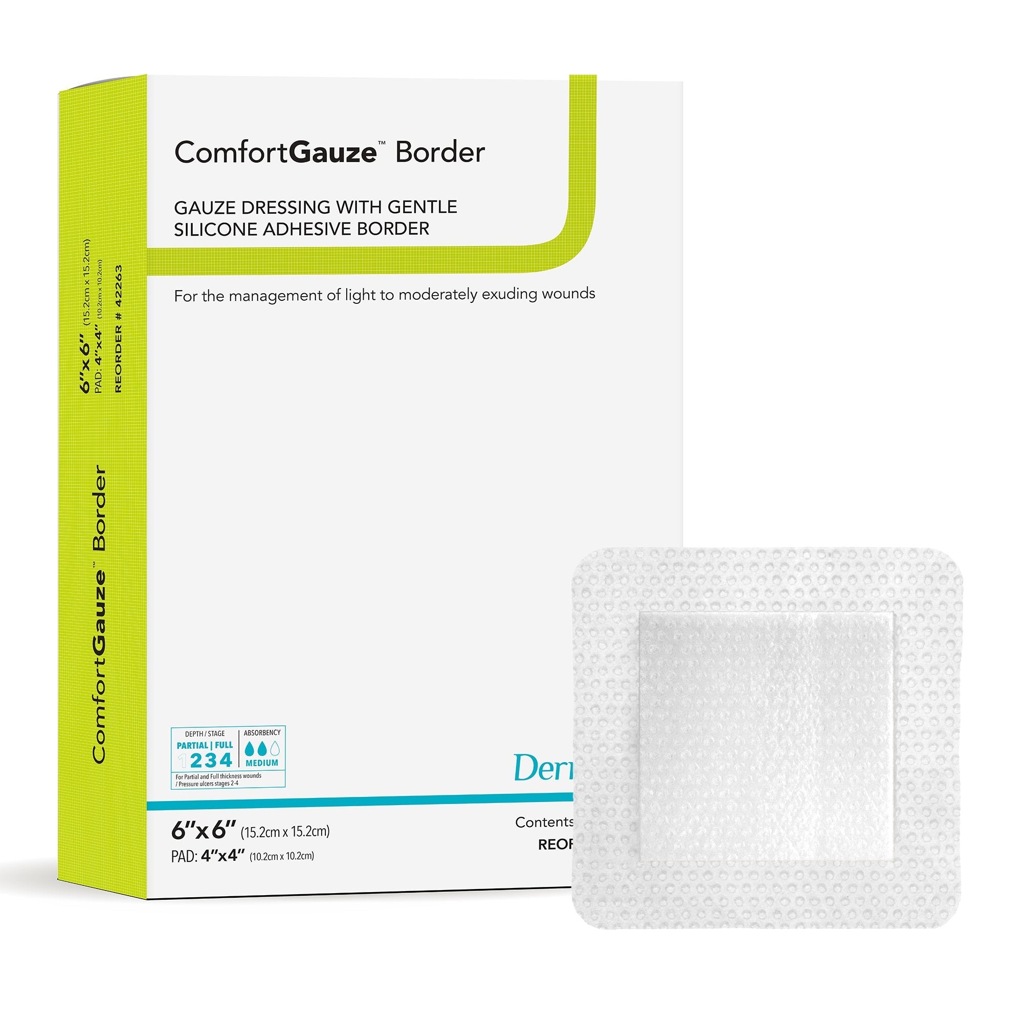 ComfortGauze™ Island Dressing with Silicone Border, 6 x 6 Inch 42263