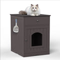 Brown Wooden Pet House Cat Litter Box Enclosure with Drawer, Side Table, Indoor Pet Crate, Cat Home Nightstand