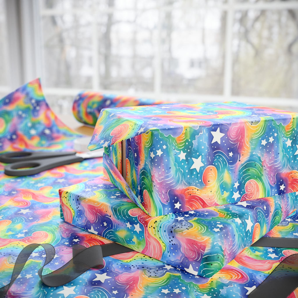 Bespattered Facade Rainbow Sky Wrapping Paper | Three Sizes | Glossy or Matte