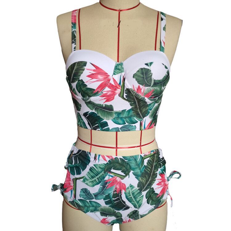 New High-Waisted Tie Bikini with Leaf Print for Women