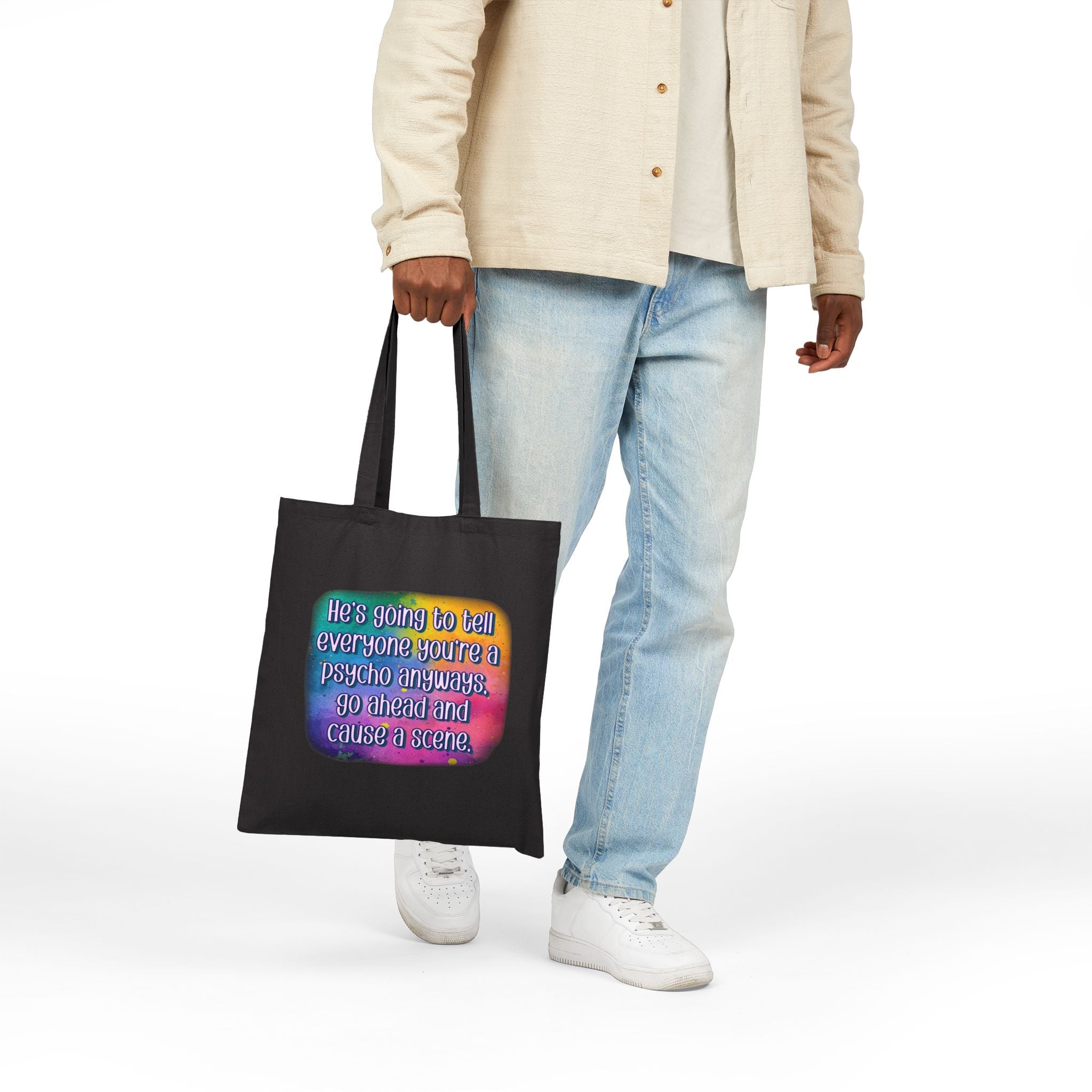 Bespattered Facade Rainbow "Cause a Scene" Canvas Tote Bag Reusable Carryall
