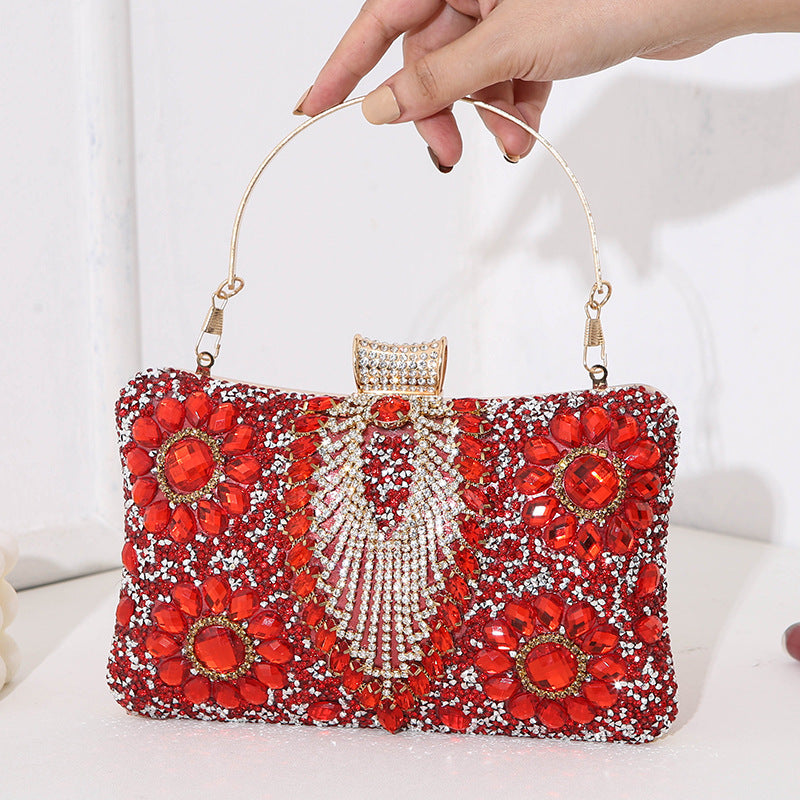 Multicolored Diamond Crystal Flower Evening Clutch Bag