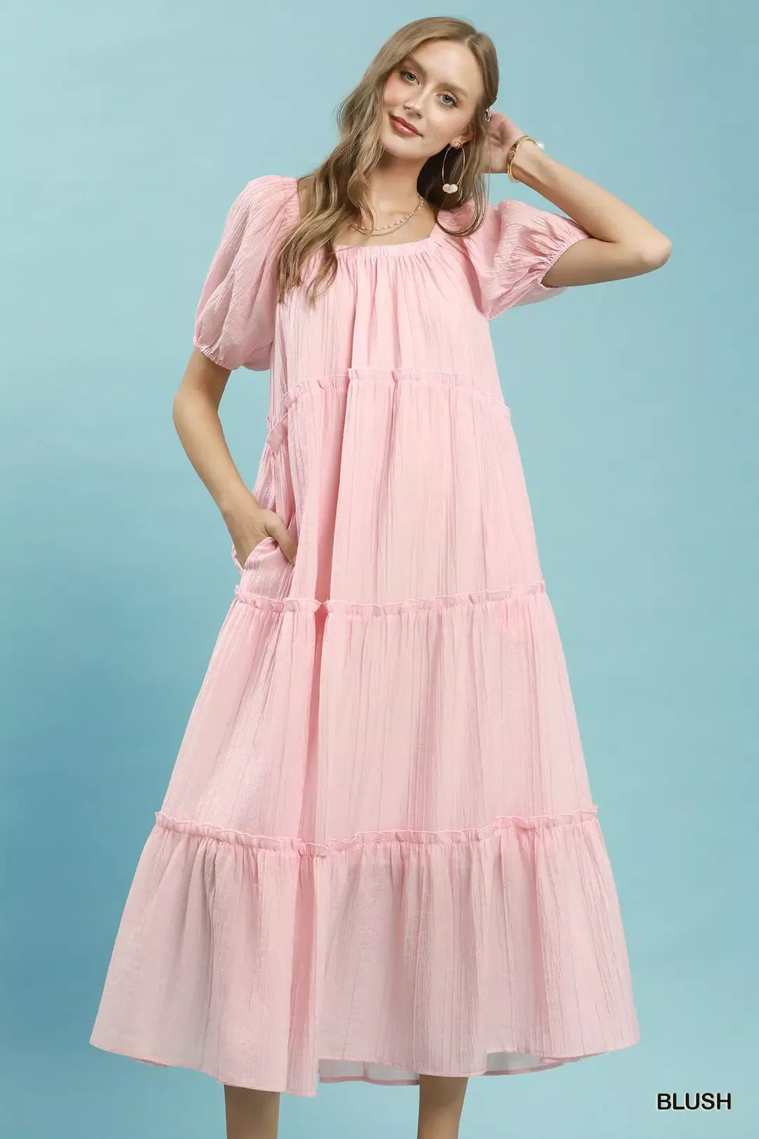 Umgee Textured Tiered Midi Dress