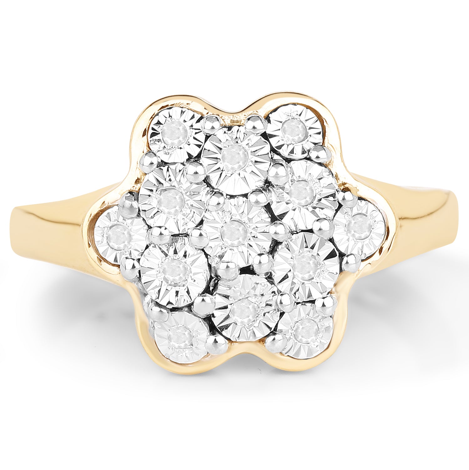 14K Yellow Gold Plated 0.07 Carat Genuine White Diamond .925 Sterling Silver Ring