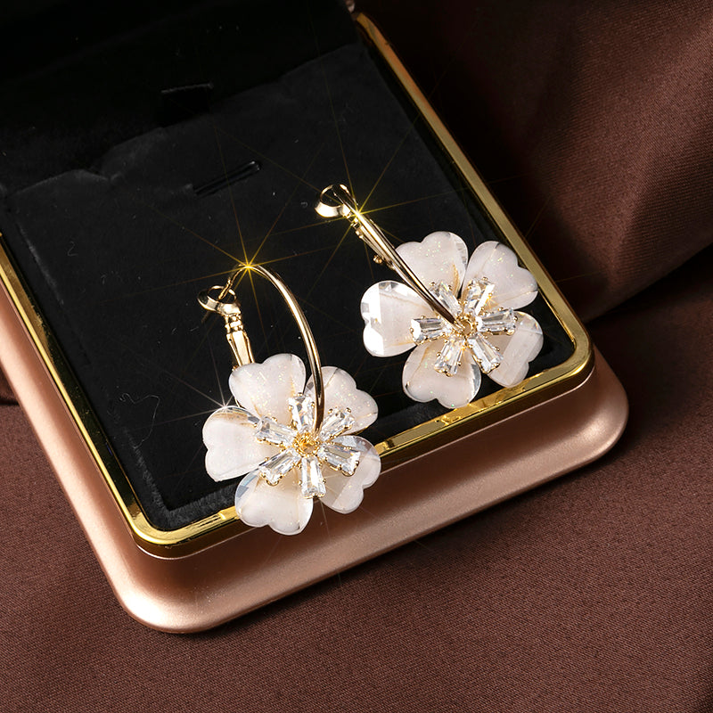 925 Silver Flower Crystal Hoop Earrings (2020 New Style)