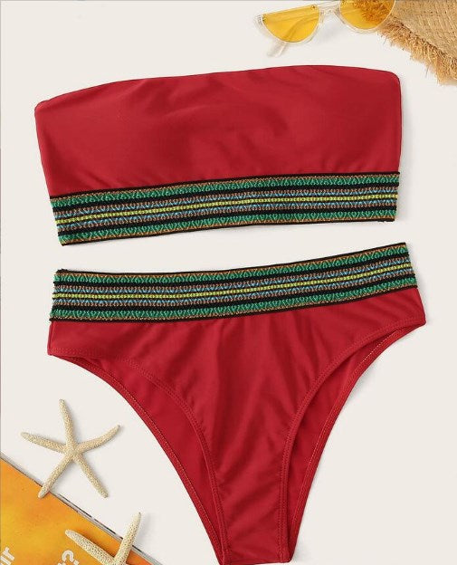New Solid Color Strapless Bikini Swimwear for Women