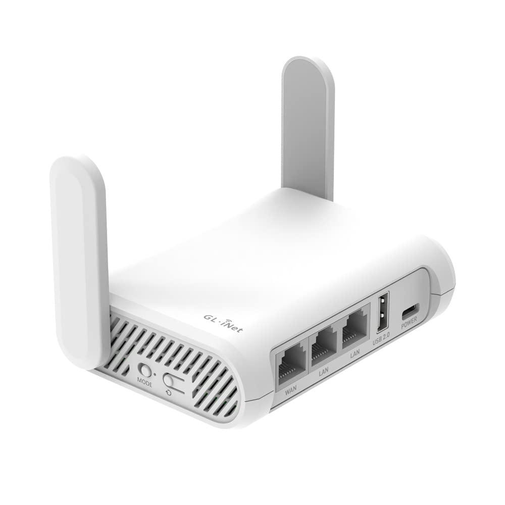 GL.iNet GL-SFT1200 (Opal) Secure Travel WiFi Router AC1200 Dual Band Gigabit Ethernet Wireless Network IPv6 USB 2.0 MU-MIMO DDR3 Repeater Bridge Access Point Mode Router for Public Use Easy Setup