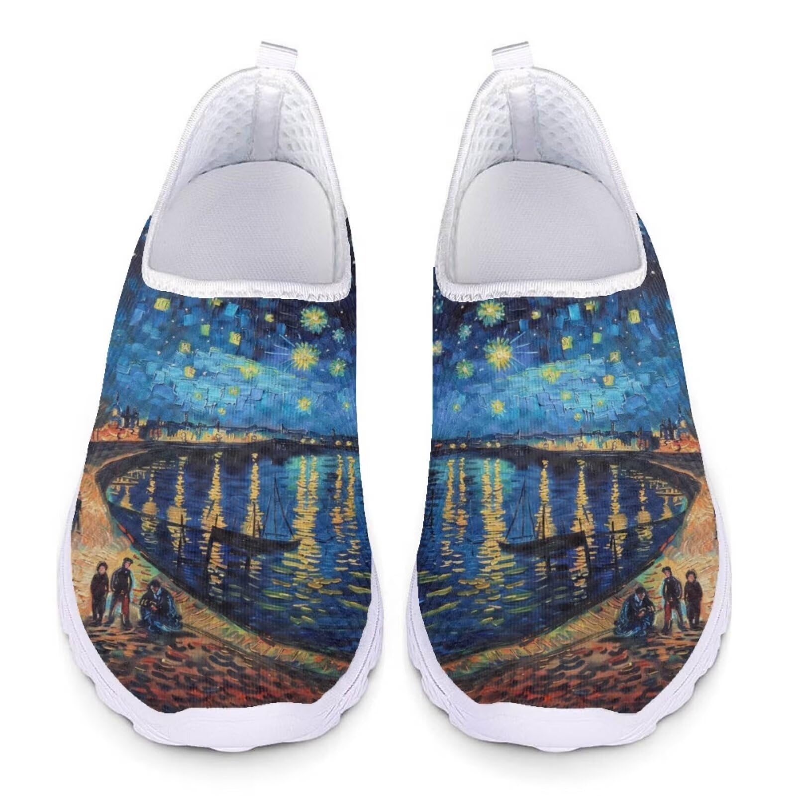 Ystardream Night Riverside Slip On Shoes Women Comfortable Travel Shoes for Women Size 8 Novelty Flat Boat Shoes for Office Lady Workout Casual Shoes