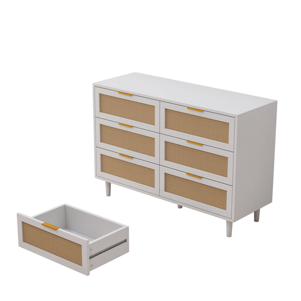 43.31'6-Drawers Rattan Storage Cabinet Rattan Drawer,for Bedroom,Living Room,White