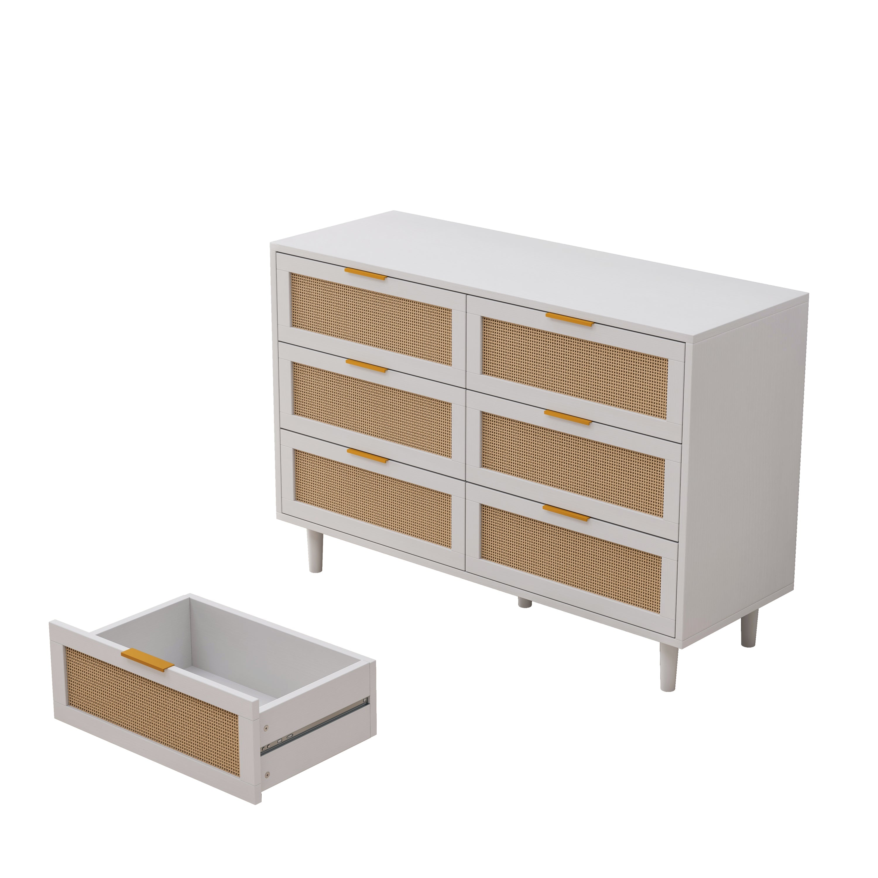 43.31'6-Drawers Rattan Storage Cabinet Rattan Drawer,for Bedroom,Living Room,White