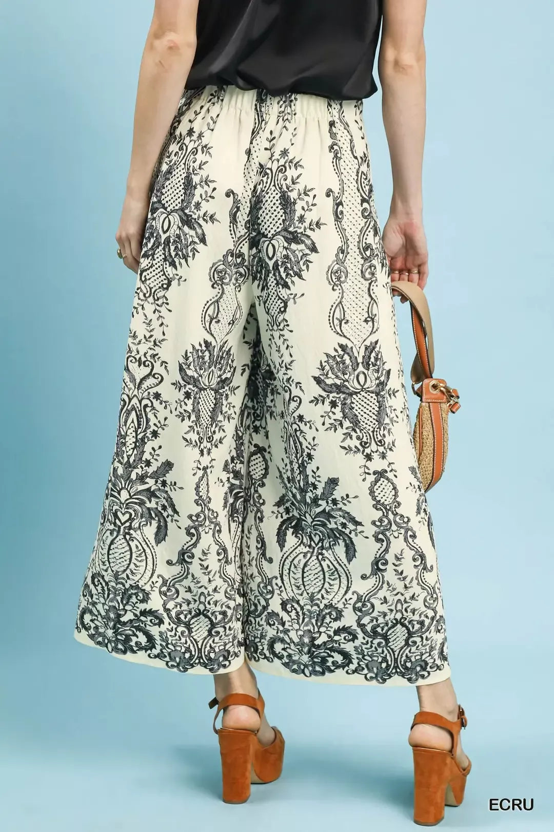 Umgee Border Print Wide Leg Pants