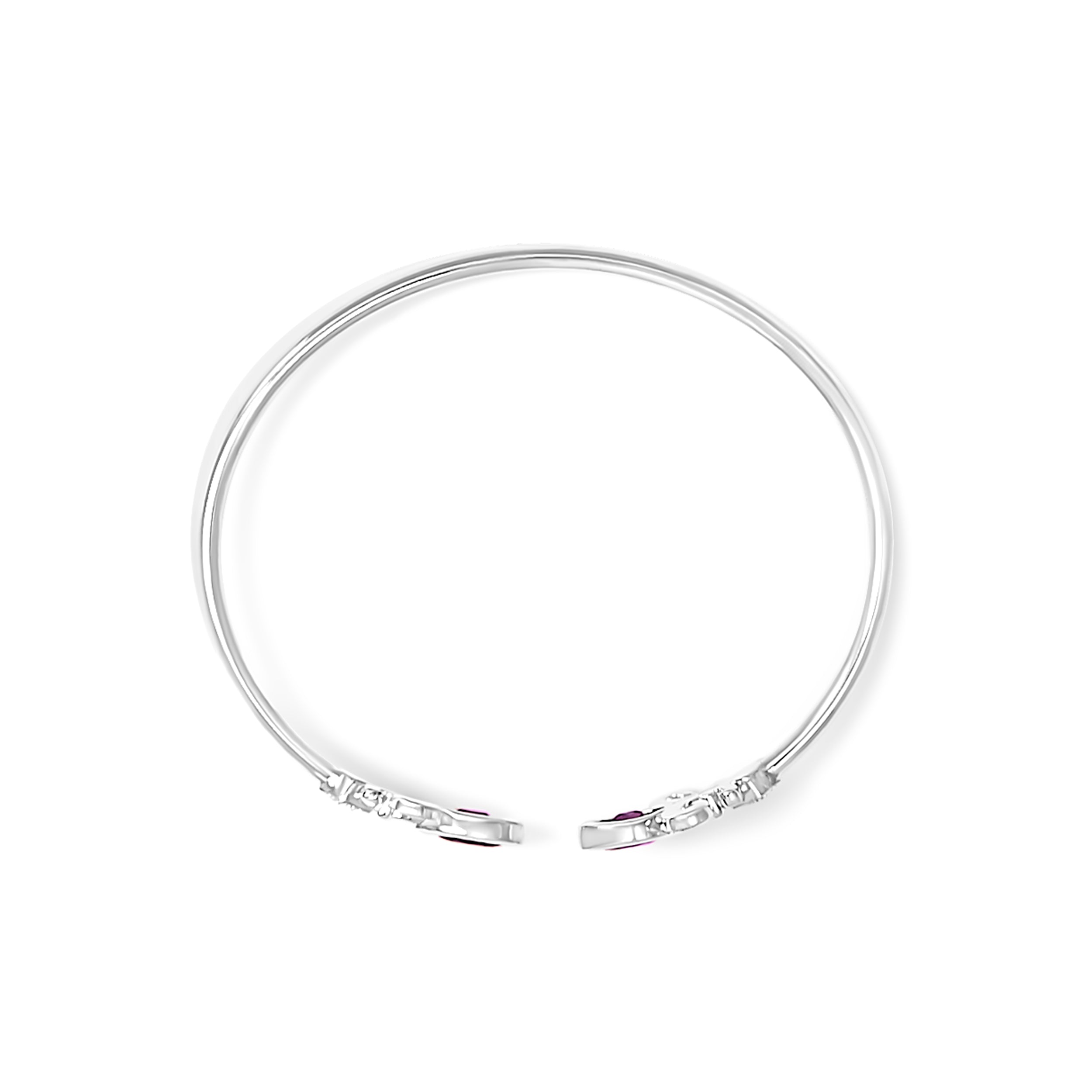 .925 Sterling Silver 8X4MM Marquise Purple Amethyst and Diamond Accent Fleur Di Lis Open Cuff Bangle (I-J Color, I1-I2 Clarity) - 7"