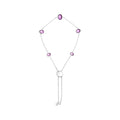 .925 Sterling Silver Bezel Set Purple Amethyst 5 Station Adjustable Bolo Bracelet