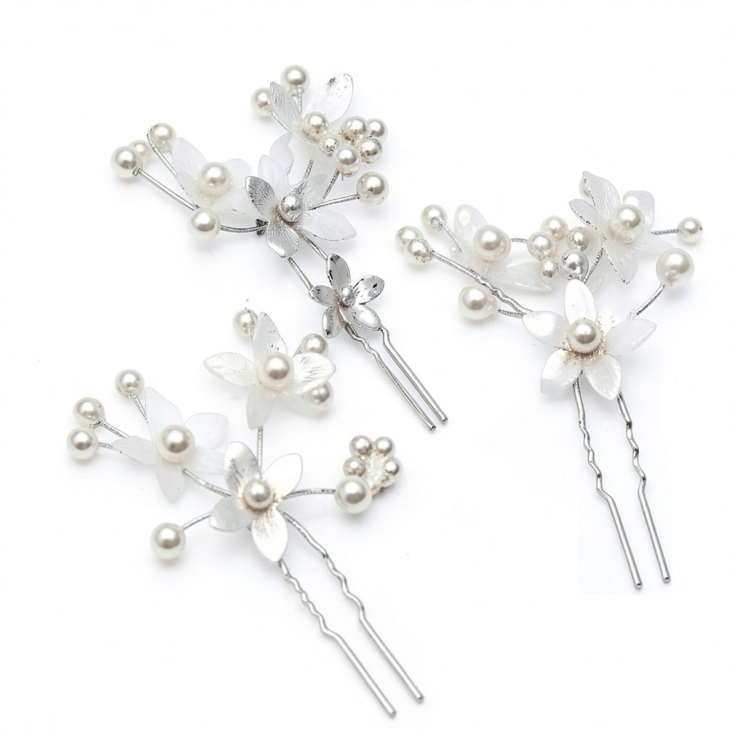Inc 3-Pc. Silver-Tone Imitation-Pearl Flower Hair Pin Set
