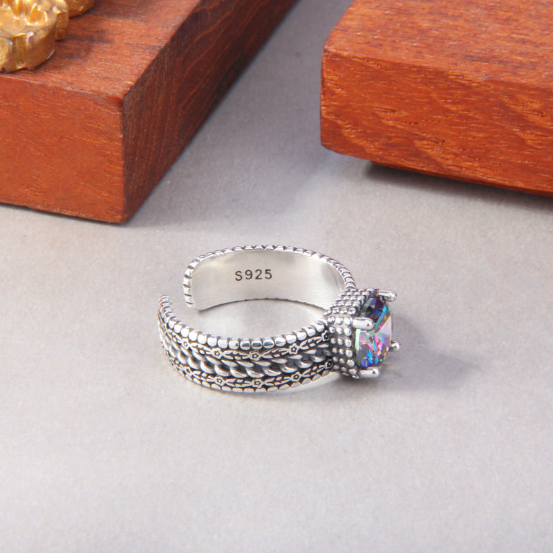 S925 Sterling Silver Ring with Colorful Purple Zircon