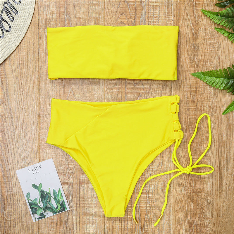 2019 New Style High Waist Strapless Bikini Swimsuit