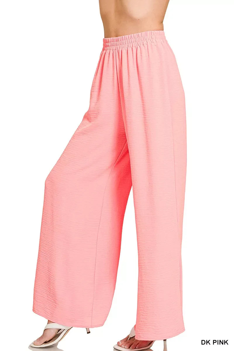 Zenana Woven Airflow Elastic Waistband Pants