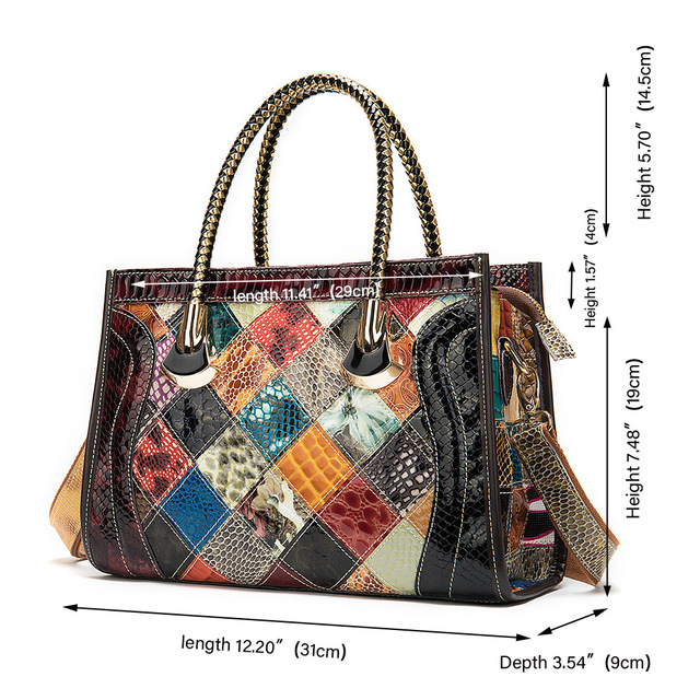 New Women's Color-Block Top Leather Handbag (Large Capacity)