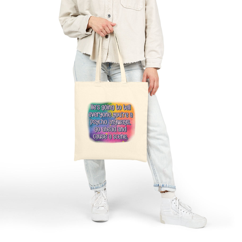 Bespattered Facade Rainbow "Cause a Scene" Canvas Tote Bag Reusable Carryall