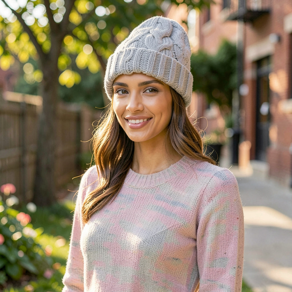 Aqua Fisherman Cable Knit Hat, Gray, One Size