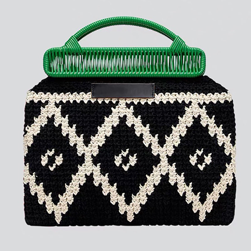 Retro Knitted Tote Bag with Wooden Handle (2020 New)