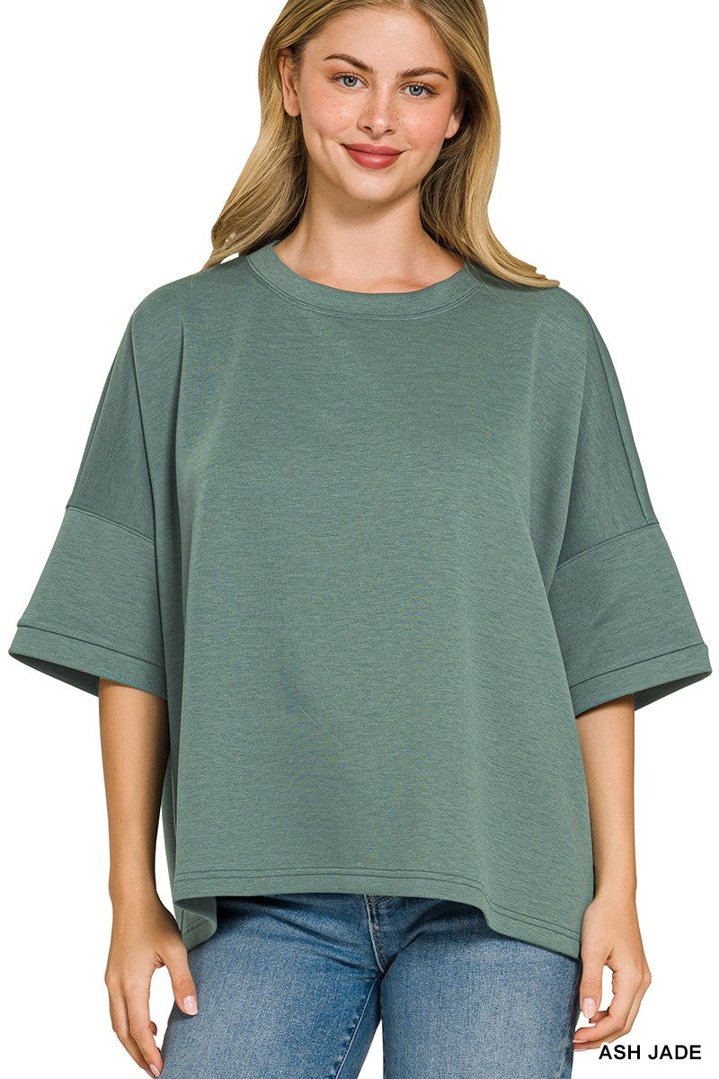 Zenana Full Size Scuba Round Neck Top With Side Slits Plus Size