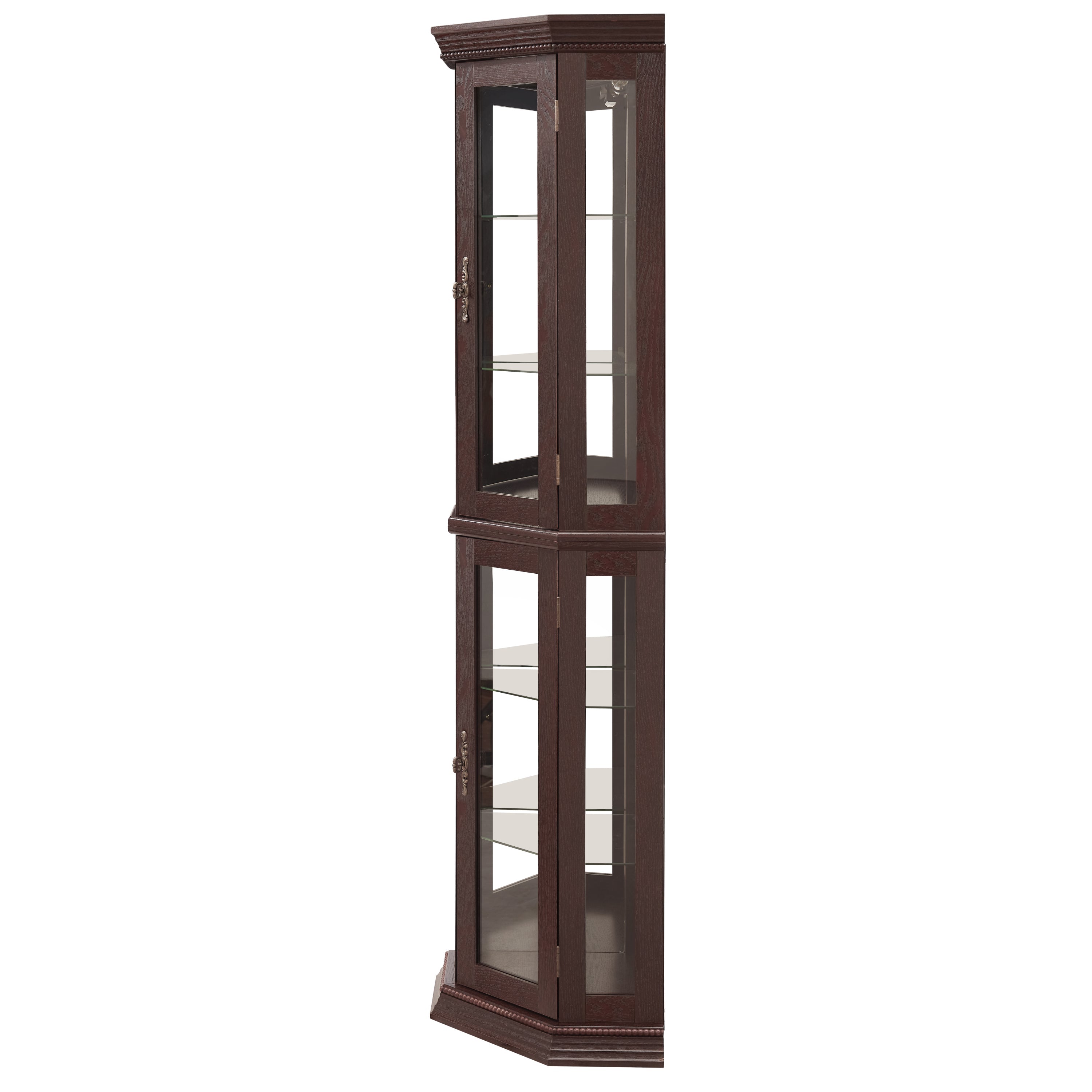 Lighted Corner Curio Cabinet - Glass Display Shelf with Tempered Glass Doors, Adjustable Shelving, and Included Bead Bulb - Ideal Bar Cabinet for Home Decor- DARK CHERRY