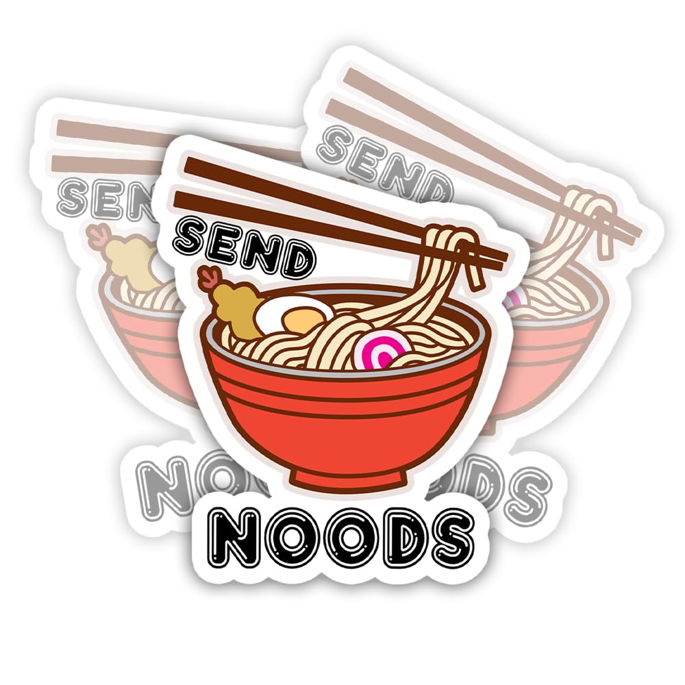 SODAVA 3Pcs Send Noods Stickers Not Nudes Noodles Sticker Funny Food Sticker for Laptop Water Bottle Phone Accessory Boat Car Bumper Window Helmet Stickers 3"x4".