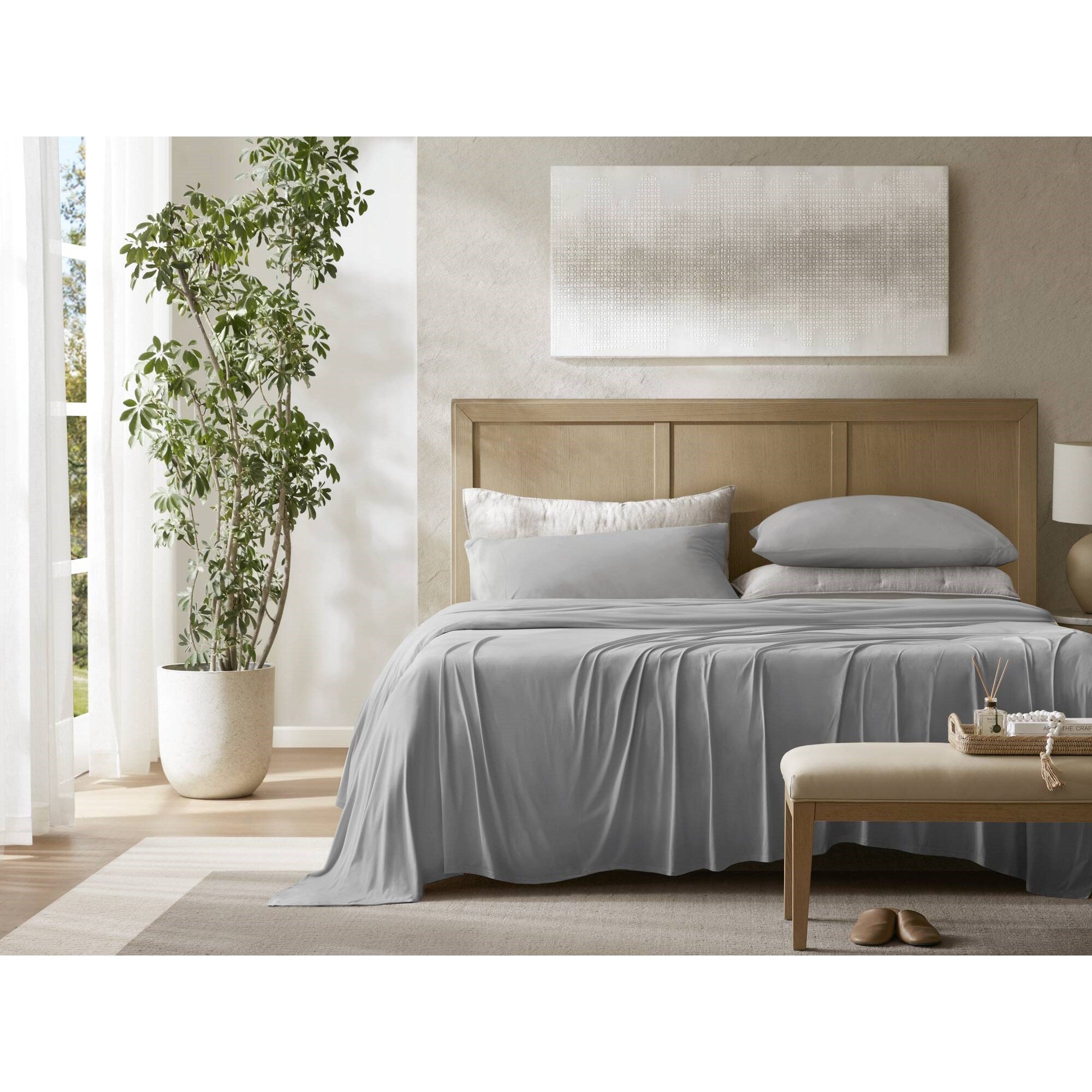 4-Piece King Stretch Jersey Sheet Set,Grey