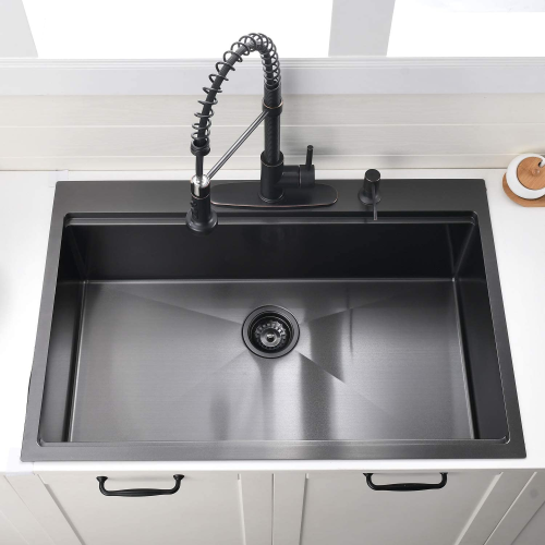 33 Inch Gunmetal Black Drop in Workstation kithchen Sink -33 'x 22' 16 Gauge Topmount Drop in Single Bowl Stainless Steel Kitchen Sink with Accessories