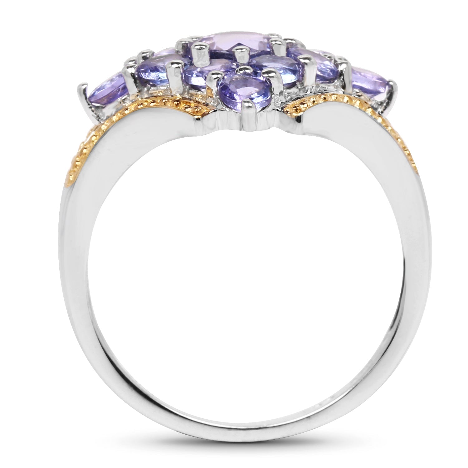 Two Tone Plated 1.67 Carat Genuine Tanzanite .925 Sterling Silver Ring