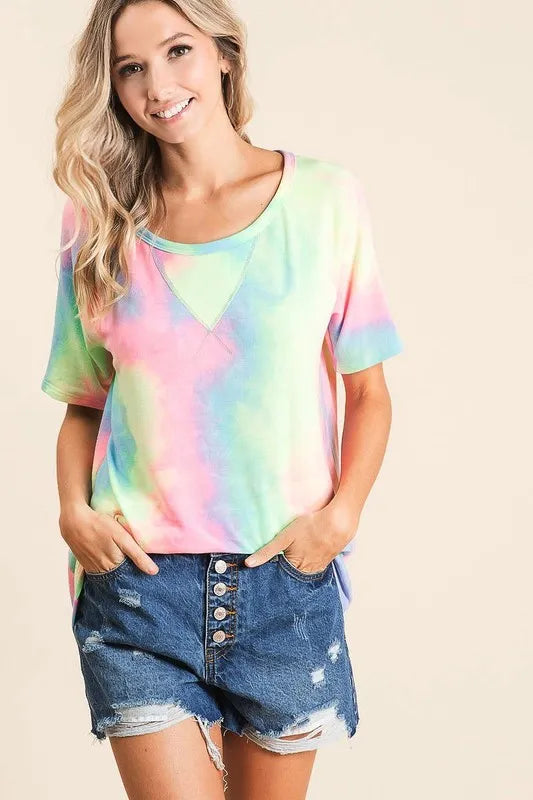 BiBi Tie Dye French Terry Print Top