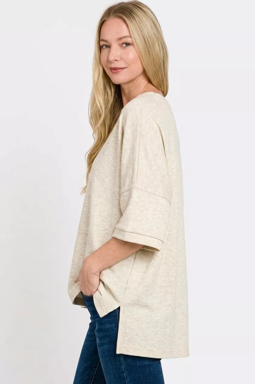 Zenana Scuba Round Neck Top With Side Slits