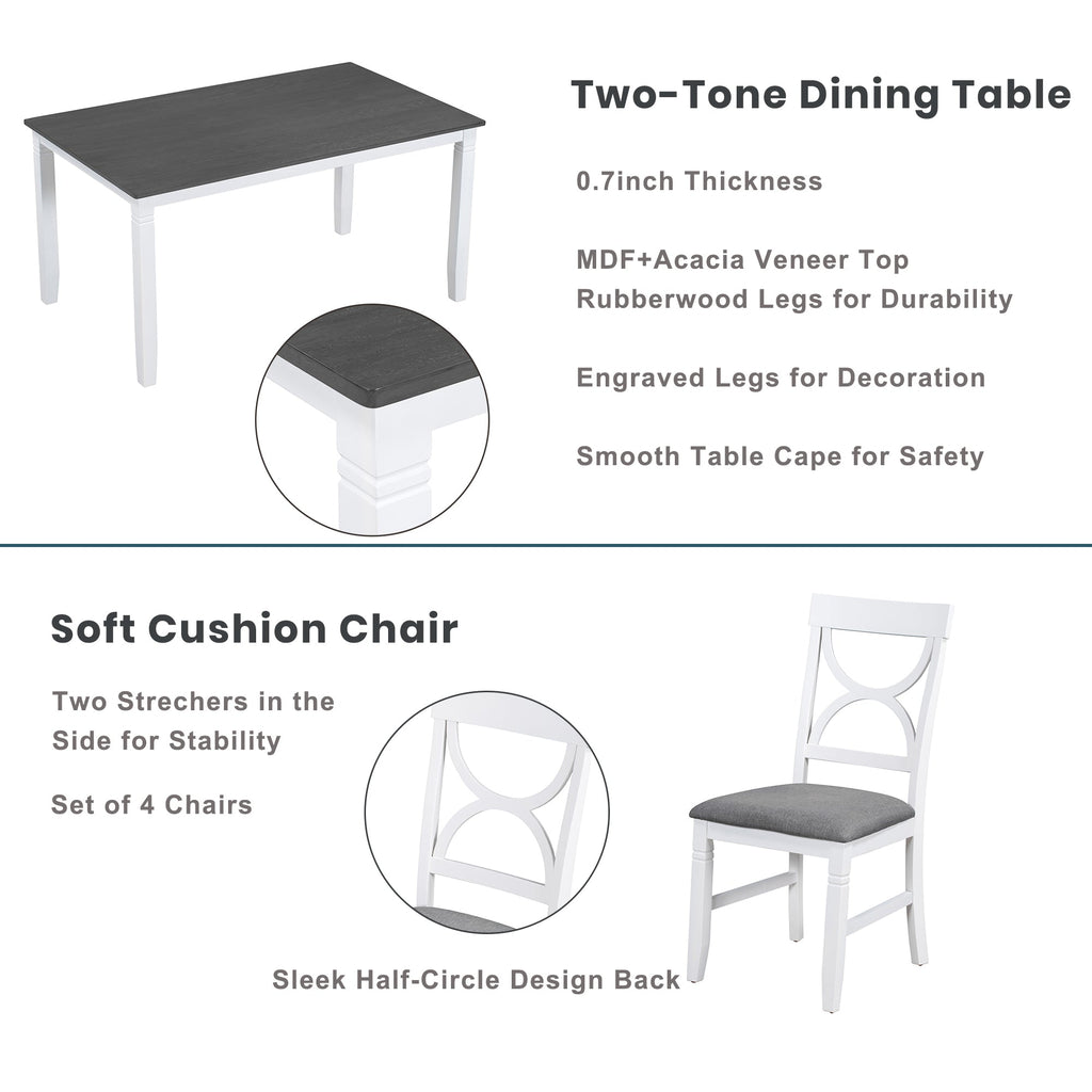 TOPMAX 6-Piece Wood Dining Table Set Kitchen Table Set with Upholstered Bench and 4 Dining Chairs, Farmhouse Style,Gray+White (old sku: SP000003AAK)
