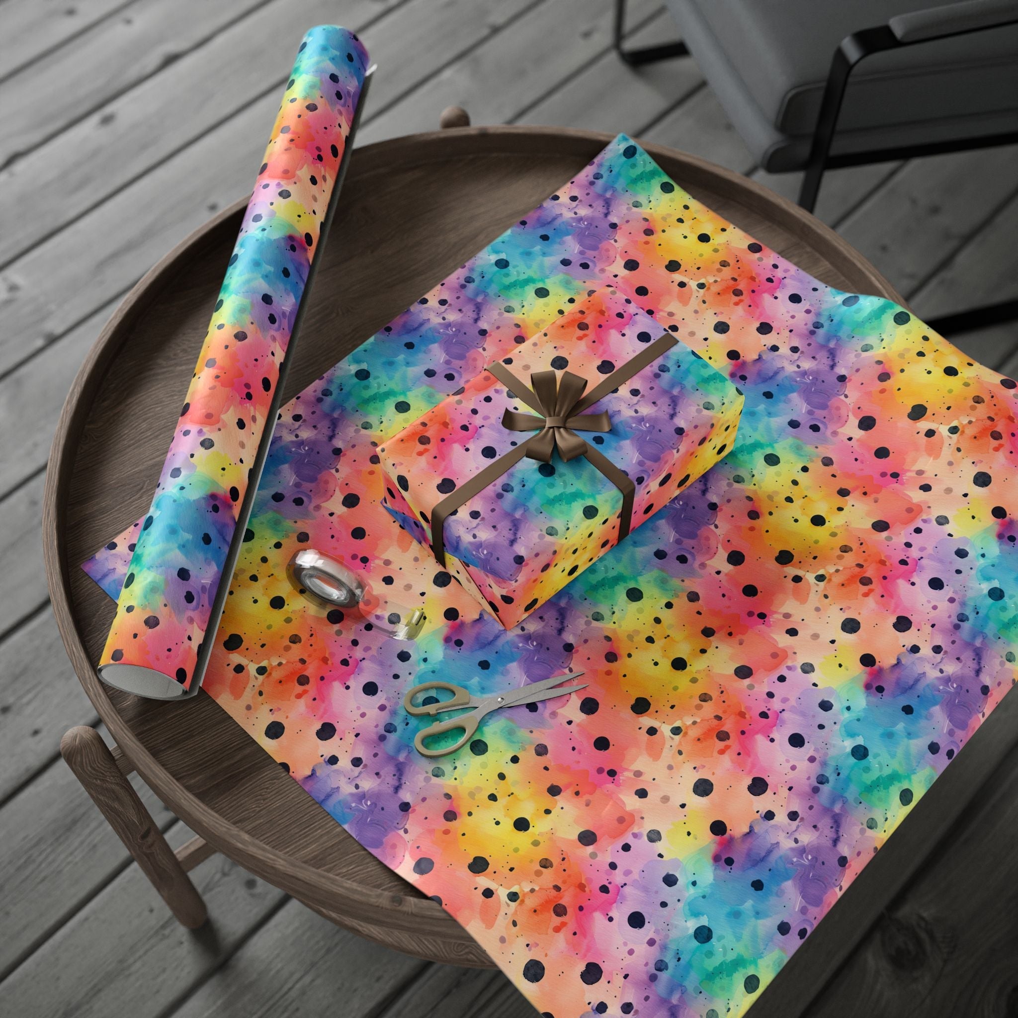 Bespattered Facade Rainbow Watercolor Dots Wrapping Paper | Three Sizes | Glossy or Matte