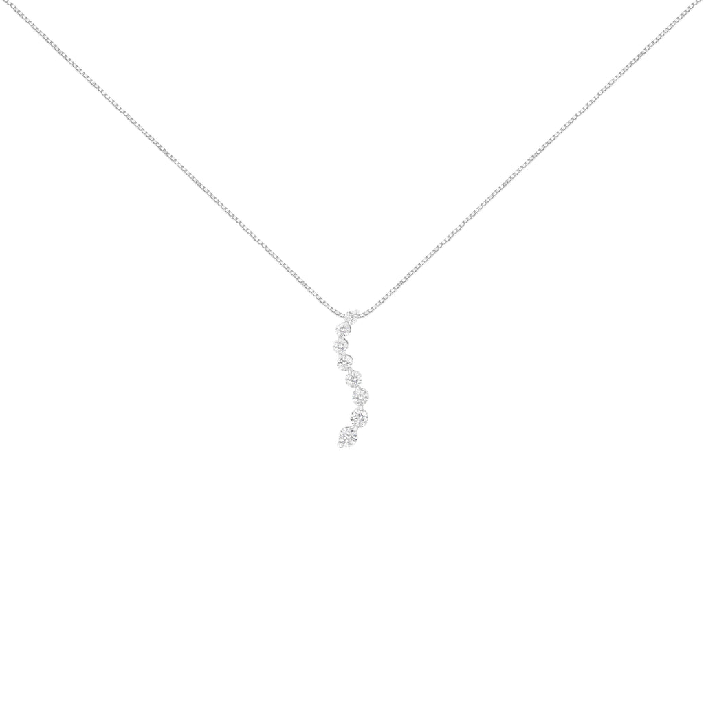 AGS Certified 14k White Gold 3.0 Cttw Baguette and Brilliant Round-Cut Diamond Journey 18" Pendant Necklace (K-L Color, I1-I2 Clarity)