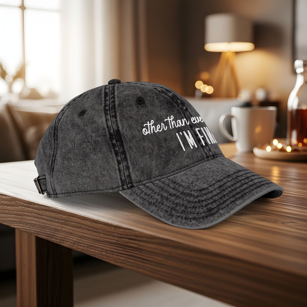 Bespattered Facade "I'm Fine" White Embroidered Vintage Cap