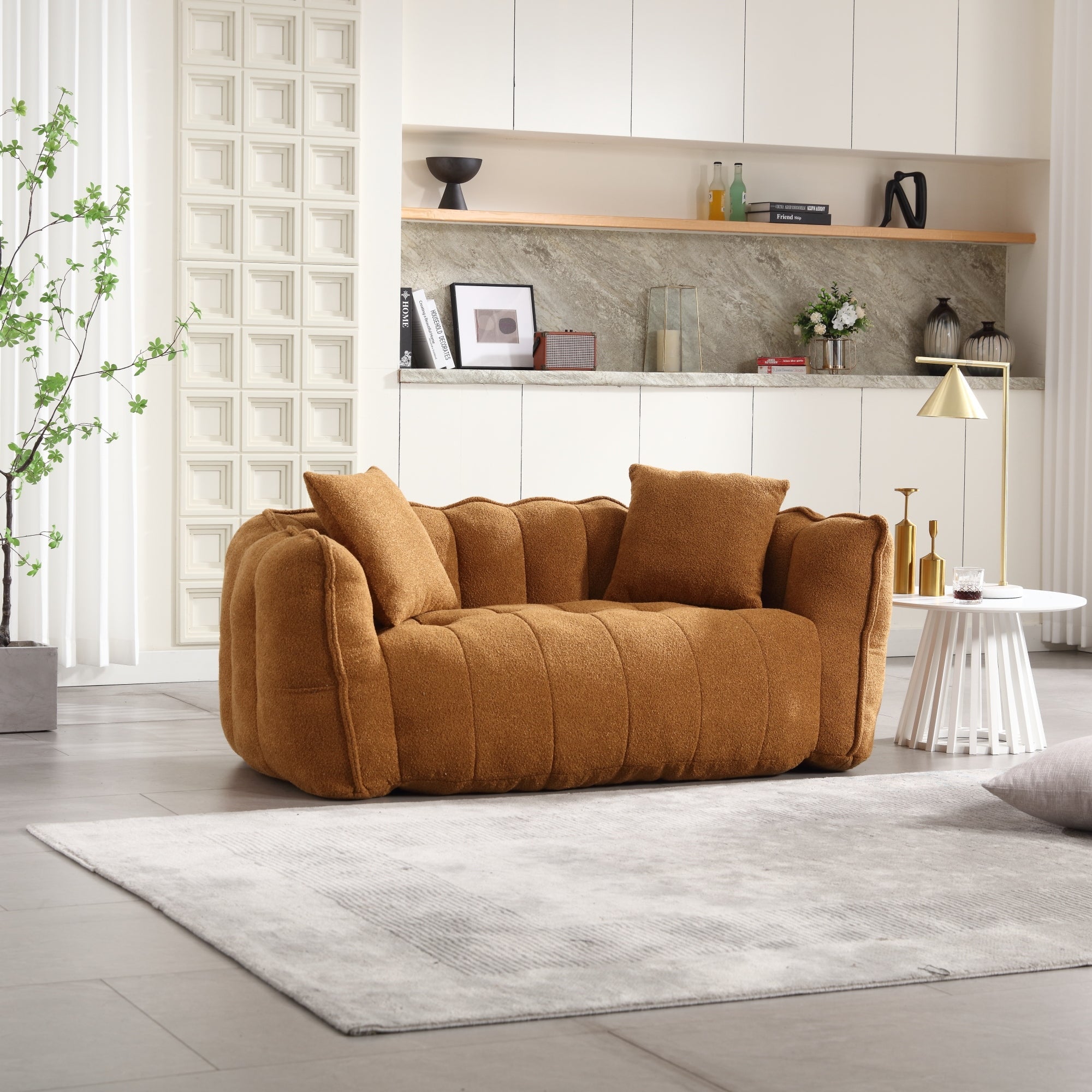 Cozy Beanbag Chair with High Resilience Foam Core for Two - Yellow Chenille, 66x35x25 inches