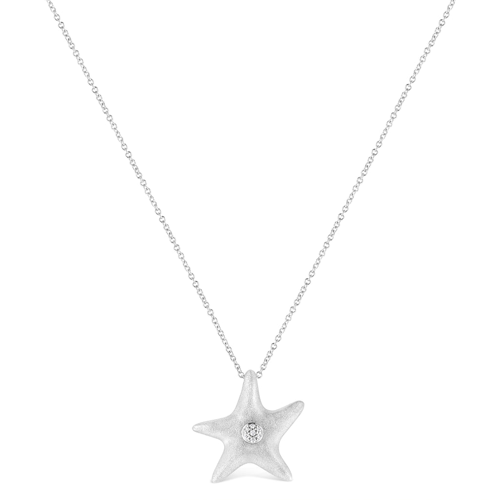 .925 Sterling Silver Prong-Set Diamond Accent Starfish Pendant Necklace (I-J Color, I1-I2 Clarity) - Size 18"