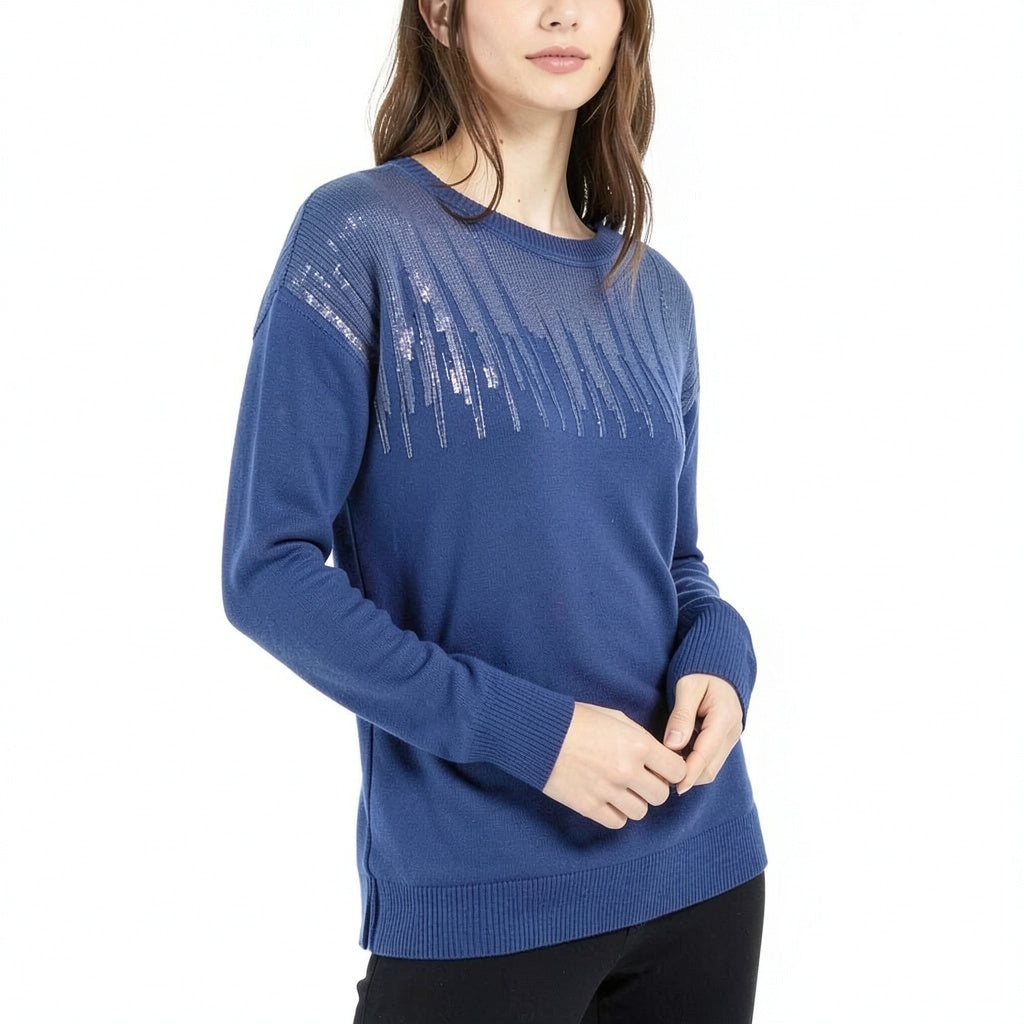 Alfani Metallic-Detail Vented-Hem Sweater, Size Large