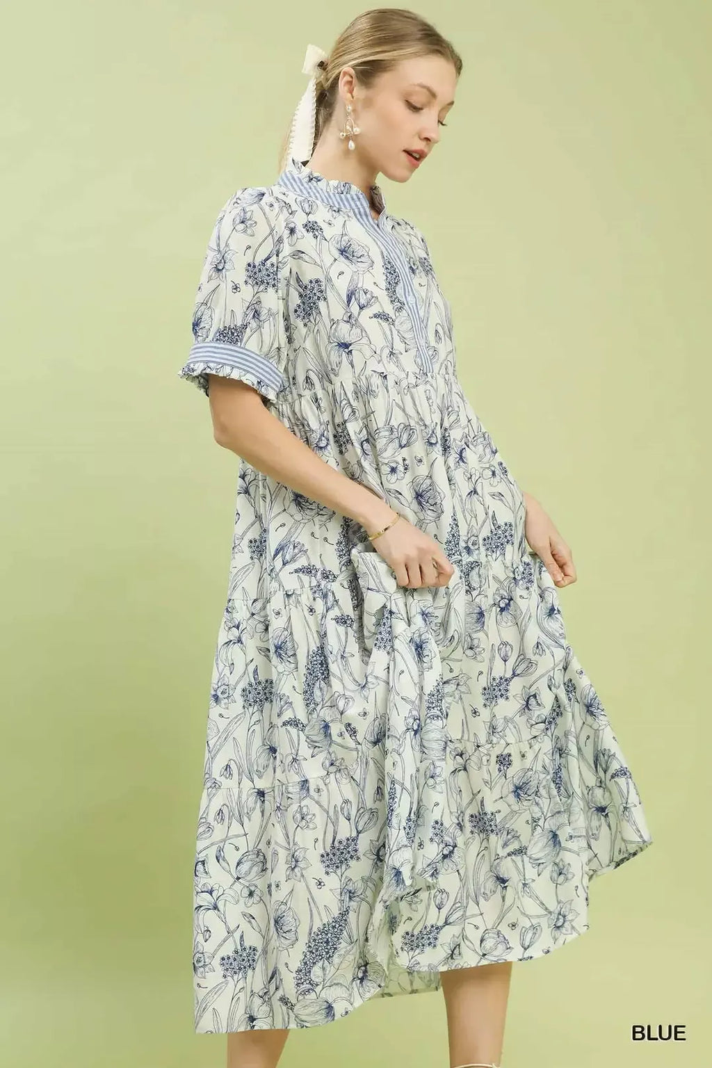 Umgee Floral Tiered Midi Dress with Ruffle Trim
