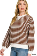 Zenana Striped Rib Banded Sweatshirt