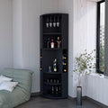FM FURNITURE Clifton Corner Bar Cabinet, with 5 shelves,Cup Hanger and Eight Built-in Wine Rack, Black